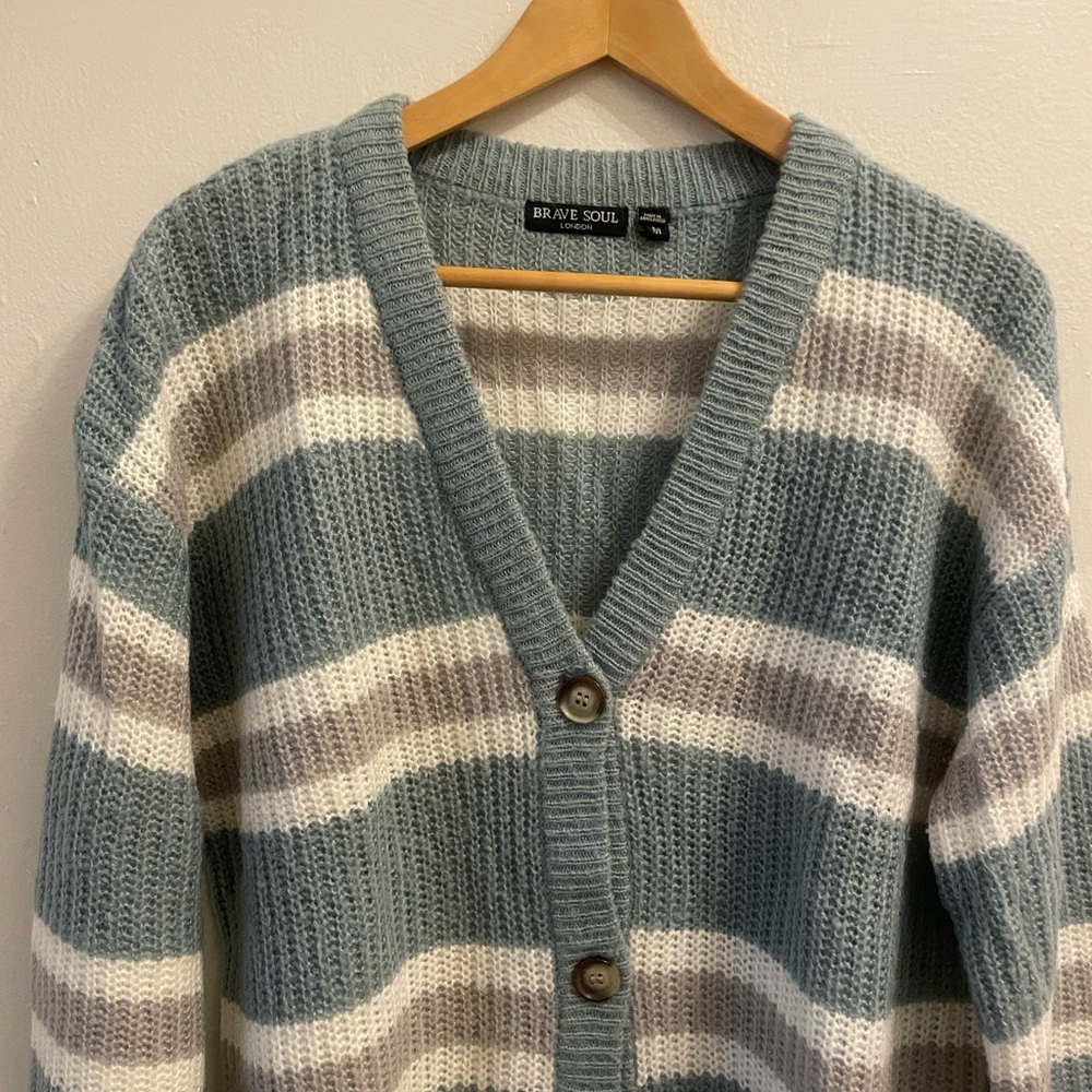 Brave Soul Blue and White Knit Cardigan